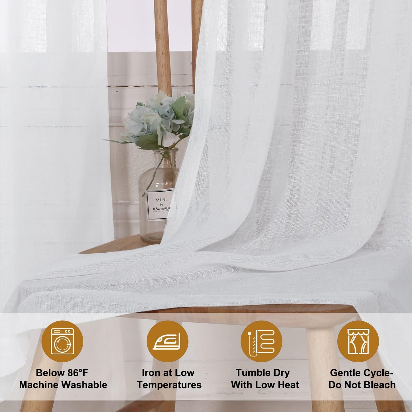 Burlap Linen Sheer Curtains for Living Room - Grommet Top Sheer Drapes 84 Inches Length Light Filtering Voile Window Curtain for Bedroom, Set of 2 Panels (54 X 84 Inch, White)