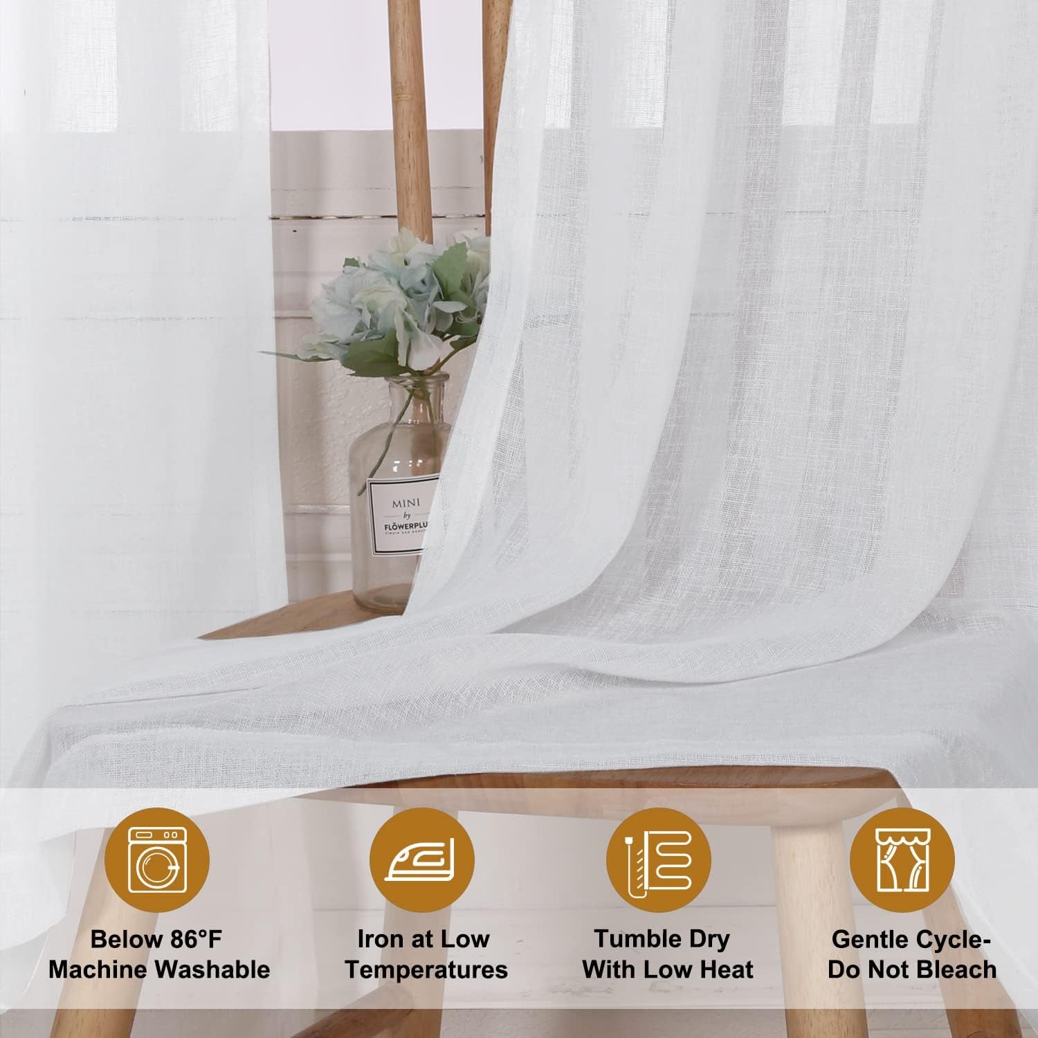 Burlap Linen Sheer Curtains for Living Room - Grommet Top Sheer Drapes 84 Inches Length Light Filtering Voile Window Curtain for Bedroom, Set of 2 Panels (54 X 84 Inch, White)