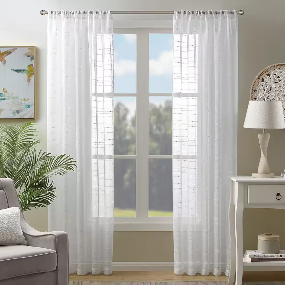 Sasha White 52 In. W X 84 In. L Rod Pocket Sheer Curtain (Single Panel)