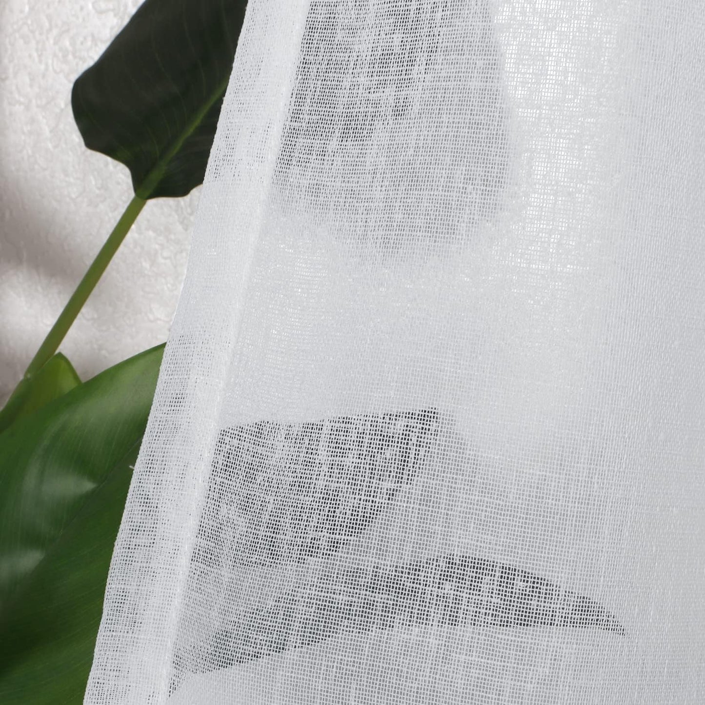 Burlap Linen Sheer Curtains for Living Room - Grommet Top Sheer Drapes 84 Inches Length Light Filtering Voile Window Curtain for Bedroom, Set of 2 Panels (54 X 84 Inch, White)