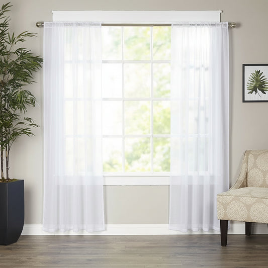 Luxury Sheer Curtains, Window Treatment Curtain Panels with Rod Pocket for Kitchen, Bedroom and Living Room (40 X 84 Inches Long, Set of 2)