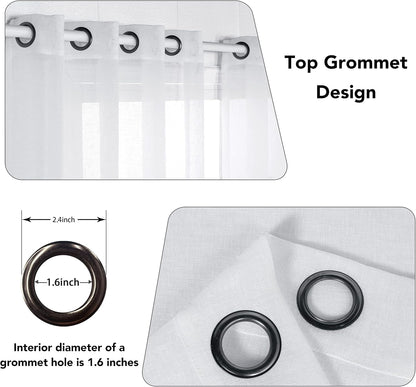 Burlap Linen Sheer Curtains for Living Room - Grommet Top Sheer Drapes 84 Inches Length Light Filtering Voile Window Curtain for Bedroom, Set of 2 Panels (54 X 84 Inch, White)