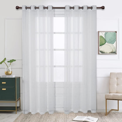 Burlap Linen Sheer Curtains for Living Room - Grommet Top Sheer Drapes 84 Inches Length Light Filtering Voile Window Curtain for Bedroom, Set of 2 Panels (54 X 84 Inch, White)